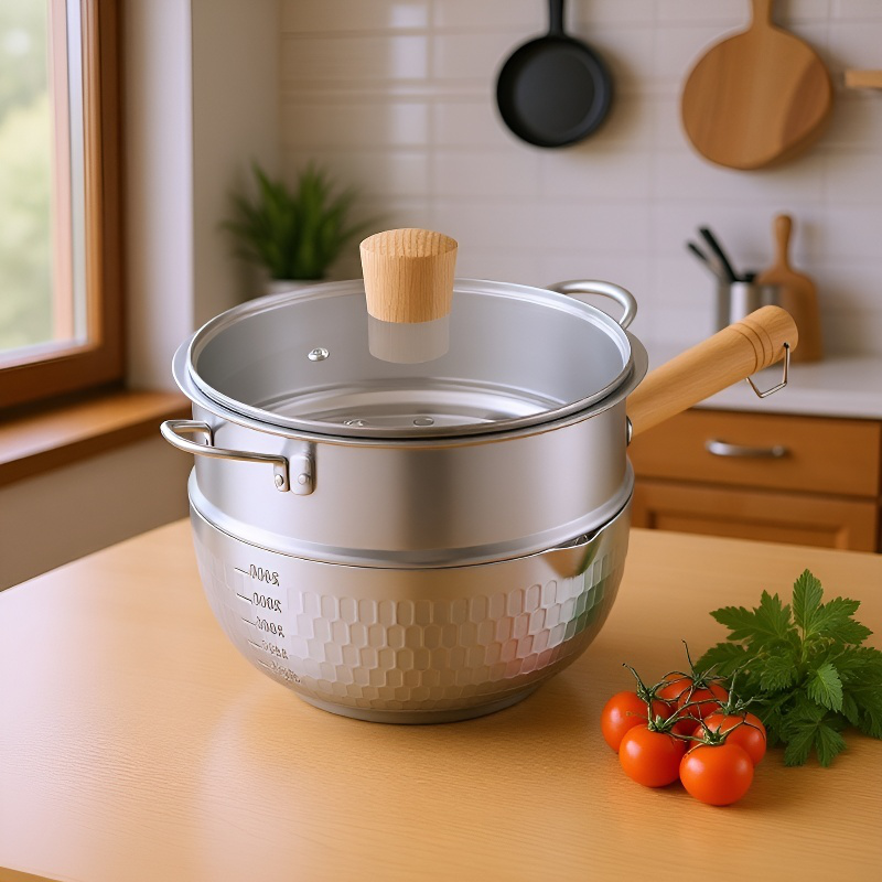 아기 가정용 찌개냄비 나무 손잡이 이유식냄비 망치무늬 작은 우유냄비 라면냄비 일본식 찌개냄비 스텐냄비 찌개냄비 나무 손잡이 아기 이유식냄비