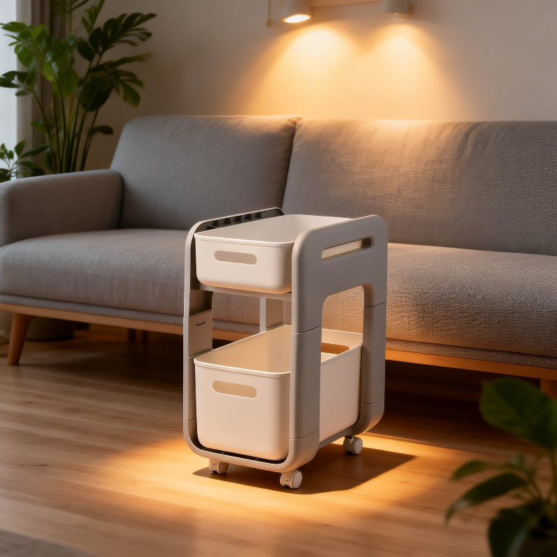 おやつと本を収納したカートの使用例