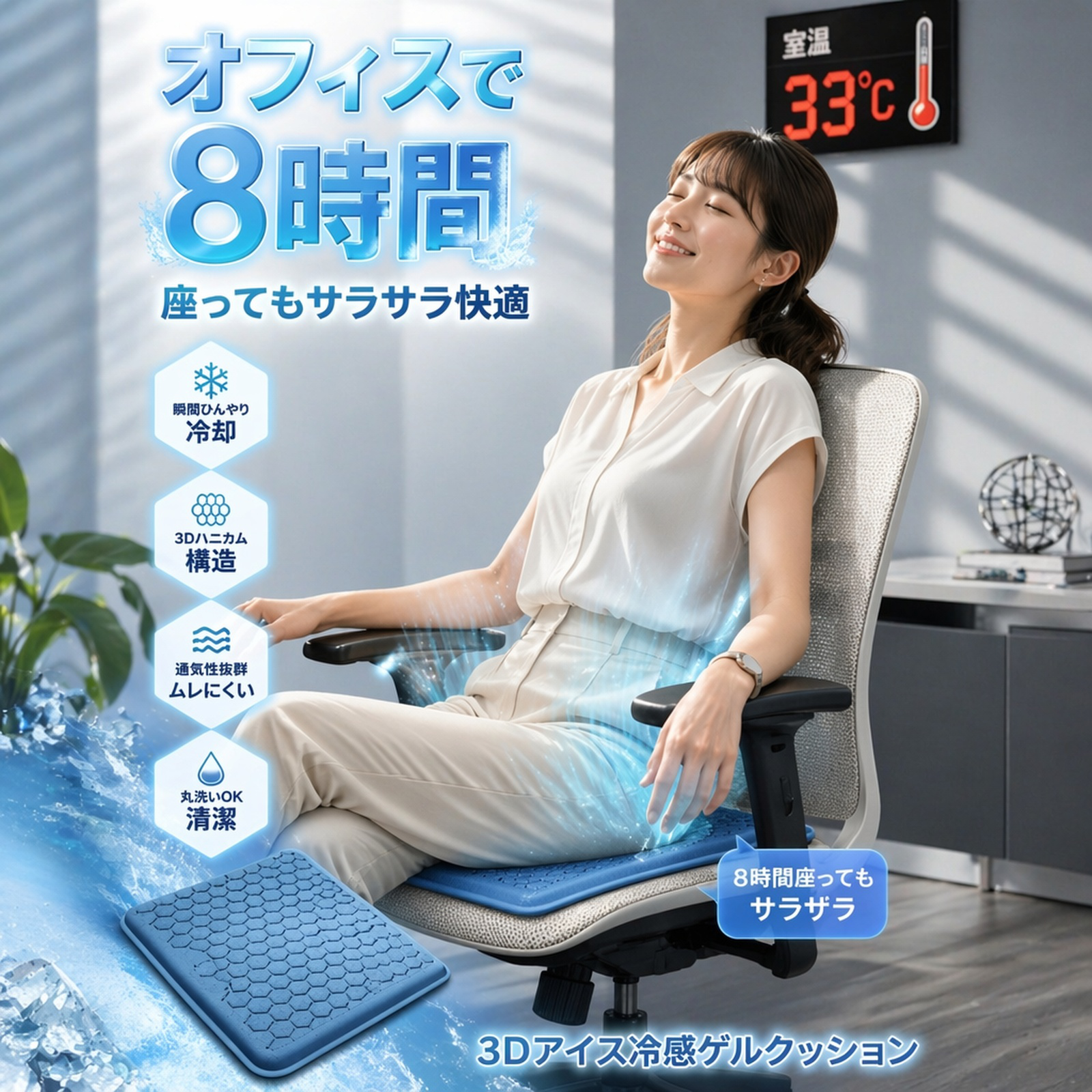 通気性に優れた冷却ジェルシートクッション