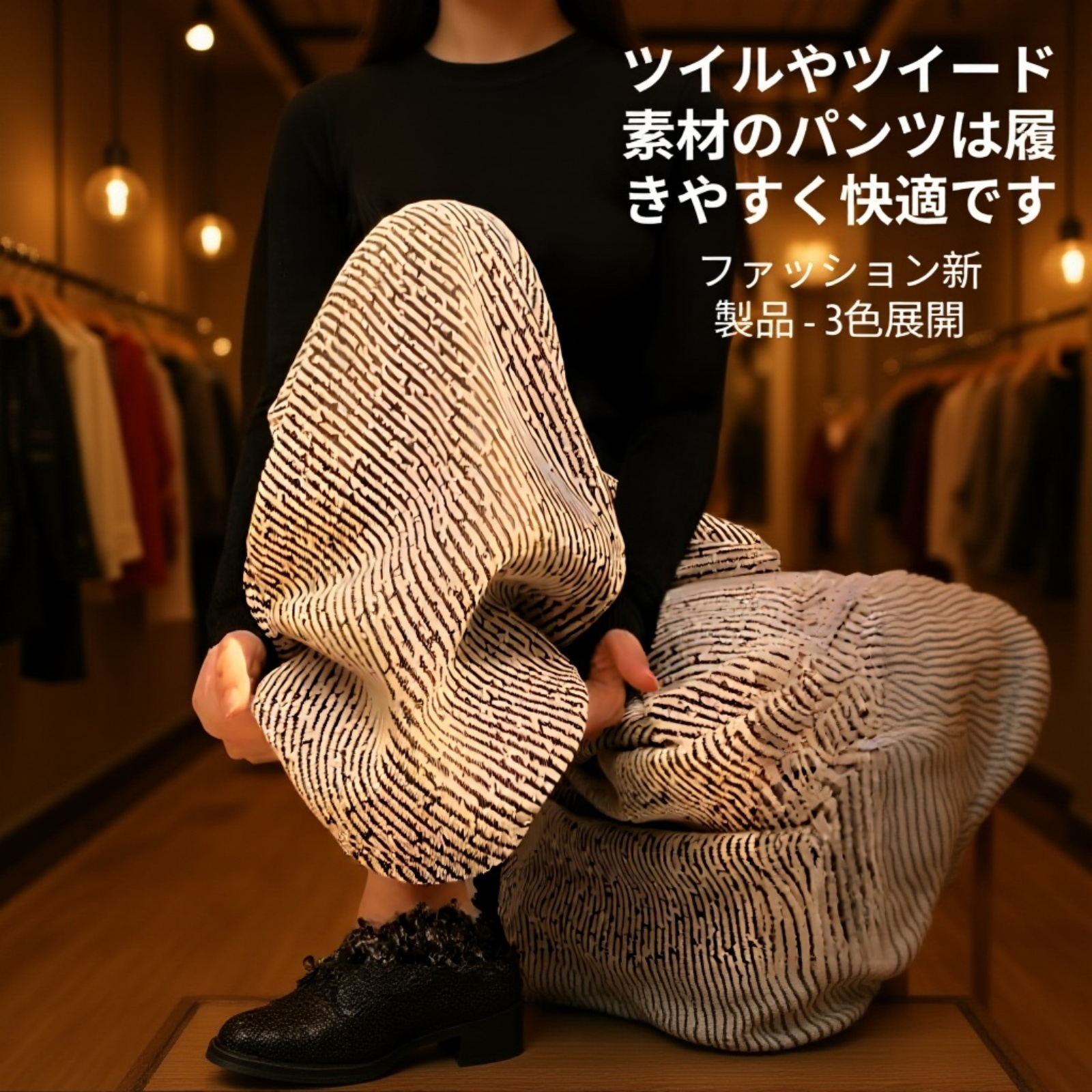 柔らか素材のニットワイドパンツ詳細