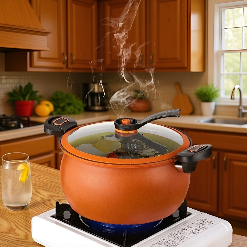 Olla de cocción a presión de piedra Maifan, antiadherente y reforzada, alta estética