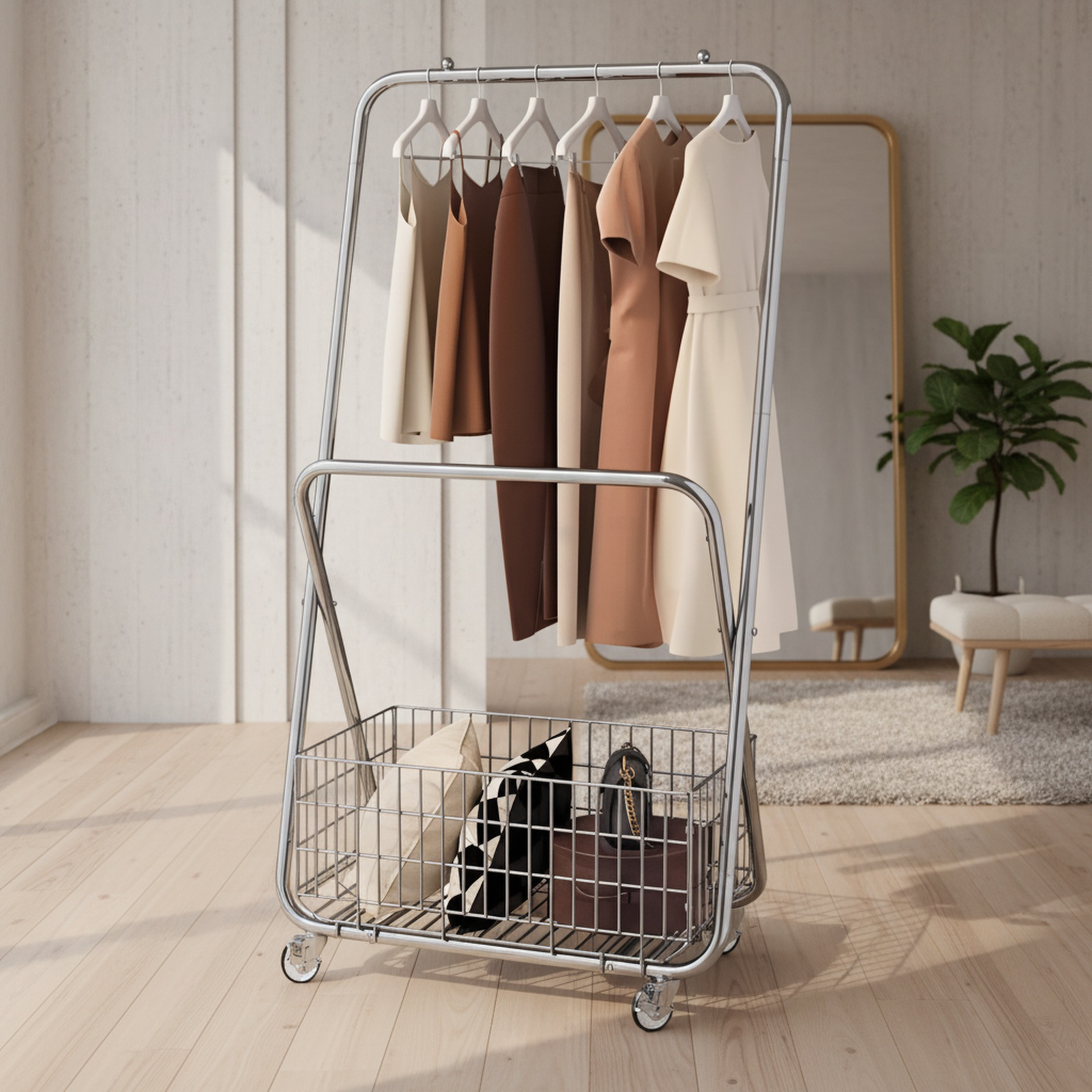 移動しやすいキャスター付き洋服ラック