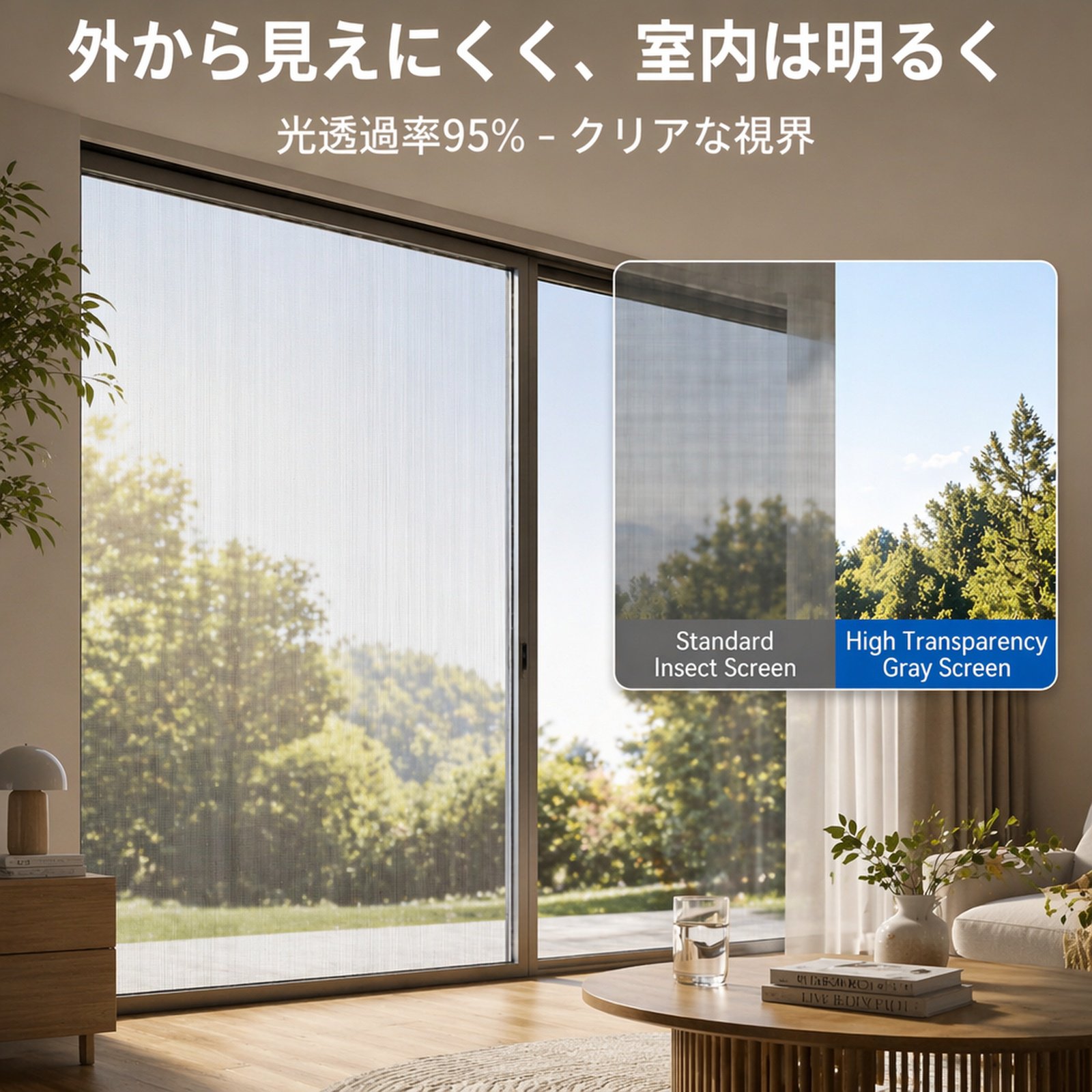 ダイヤモンド柄の網戸、自分で取り付けるタイプの窓用蚊よけ窓