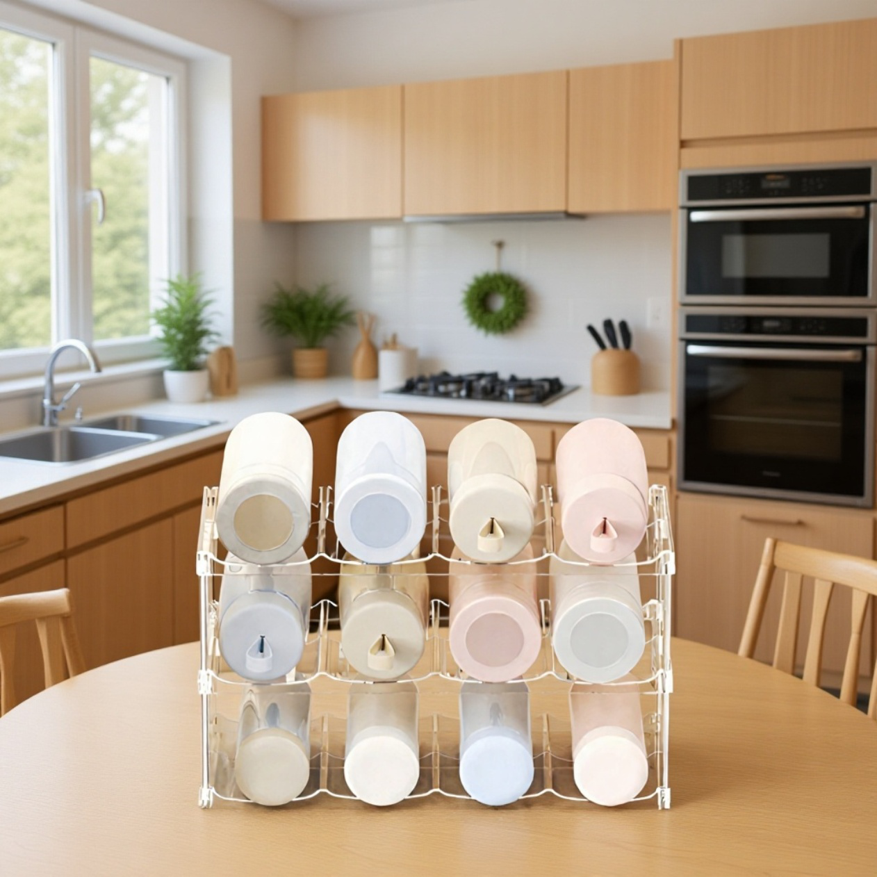 魔法瓶カップラック透明家庭用ウォーターカップ収納ラックリビングルームデスクトップ多層スタッキングカップ収納ラック