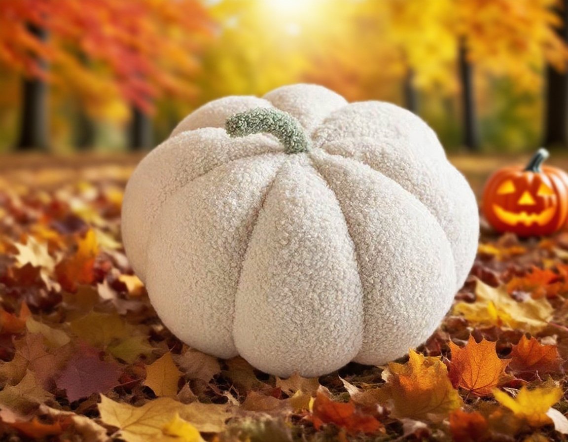 南瓜抱枕靠墊細節縫線展示