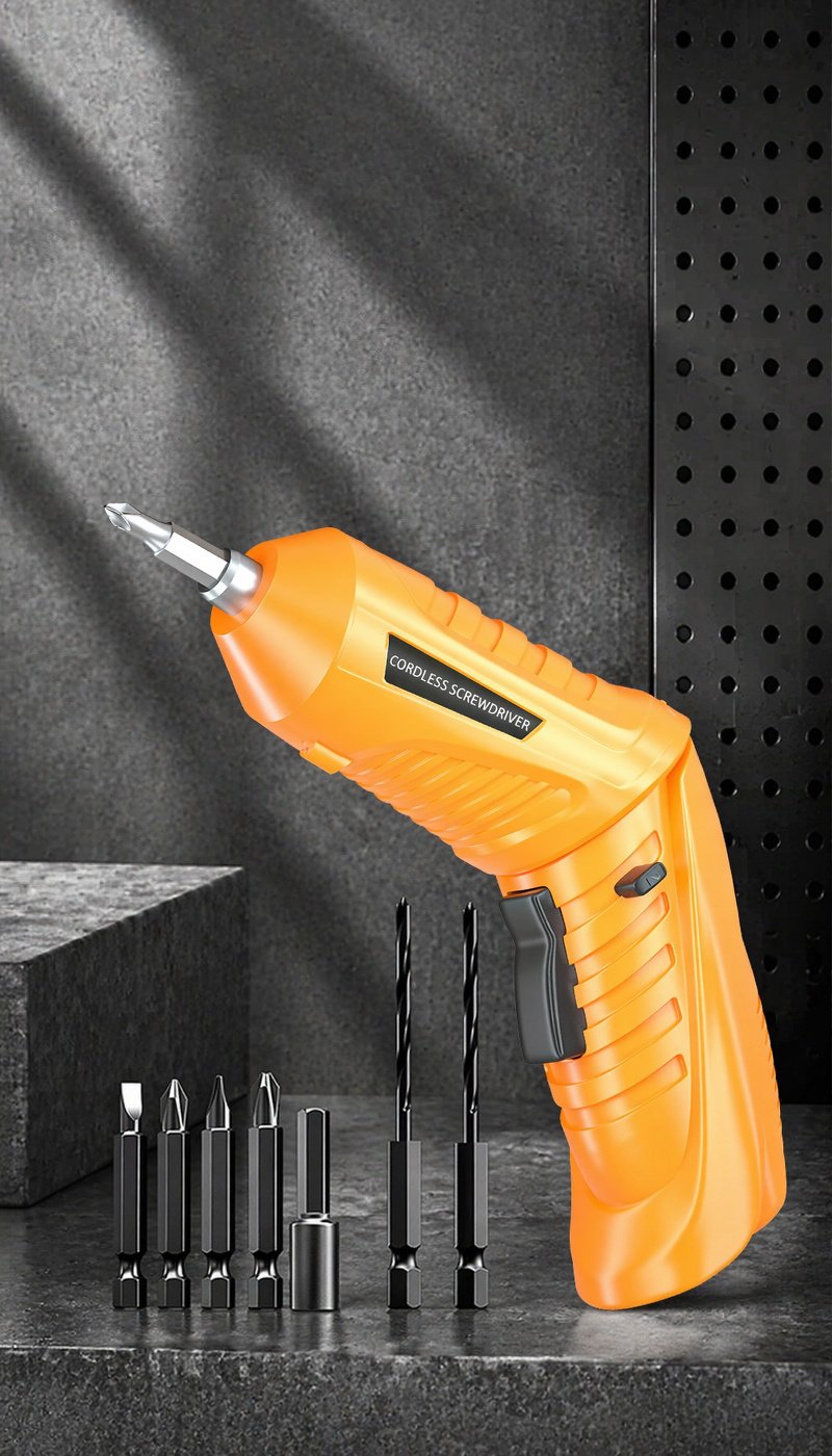 Mini USB Charging Yellow Electric Screwdriver folded and ready for use