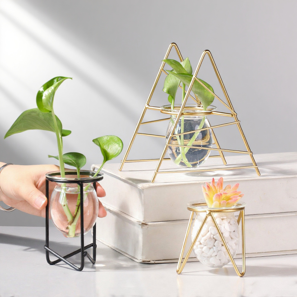 Skleněná průhledná váza na květiny do obývacího pokoje, dekorativní květináč na vodní rostliny