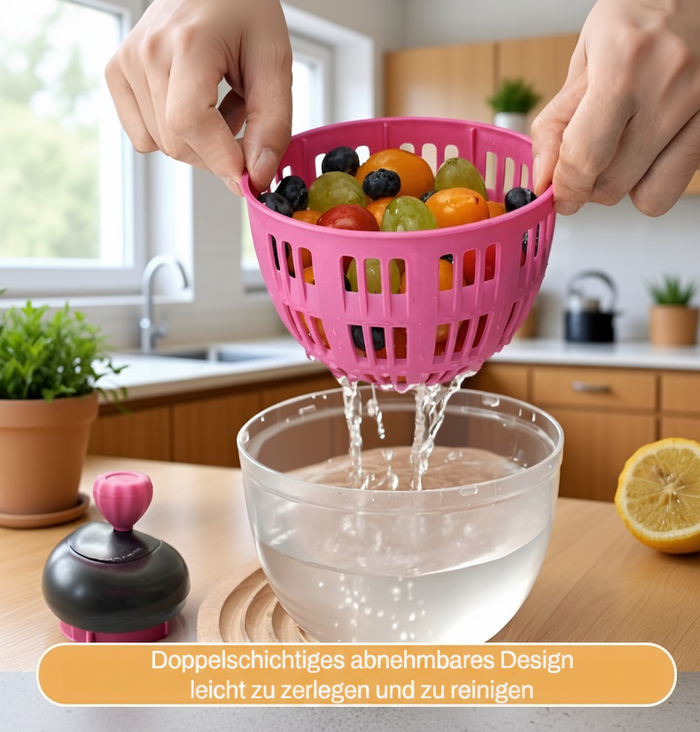 Einfache Handhabung der Wasser-Schleuder für Salat