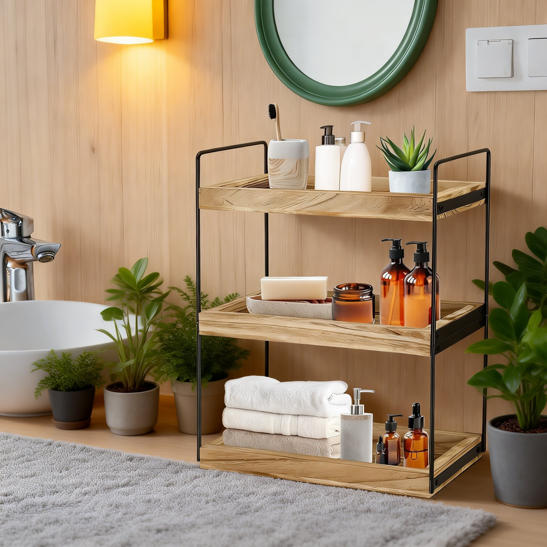 Kitchen & Bathroom Storage Shelf, Spice and Cosmetic Organizer, Countertop Storage Rack
