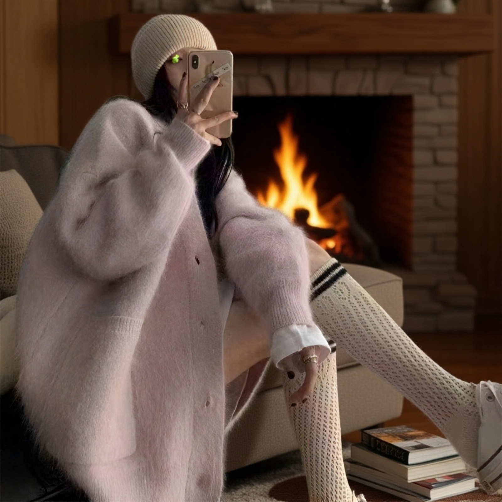 ファッショナブルで柔らかく着心地の良いレディースセーターカーディガン、新しい秋冬スタイル、ゆったりとしたゆったりとした、優しいフェイクミンクニットカーディガン。