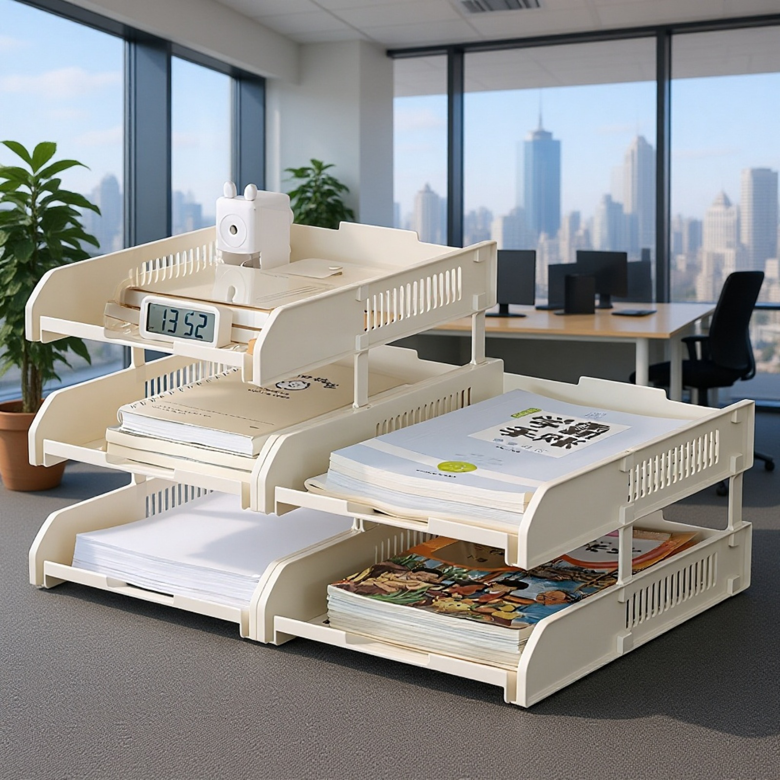 デスクトップ多層仕切りファイル収納ラック