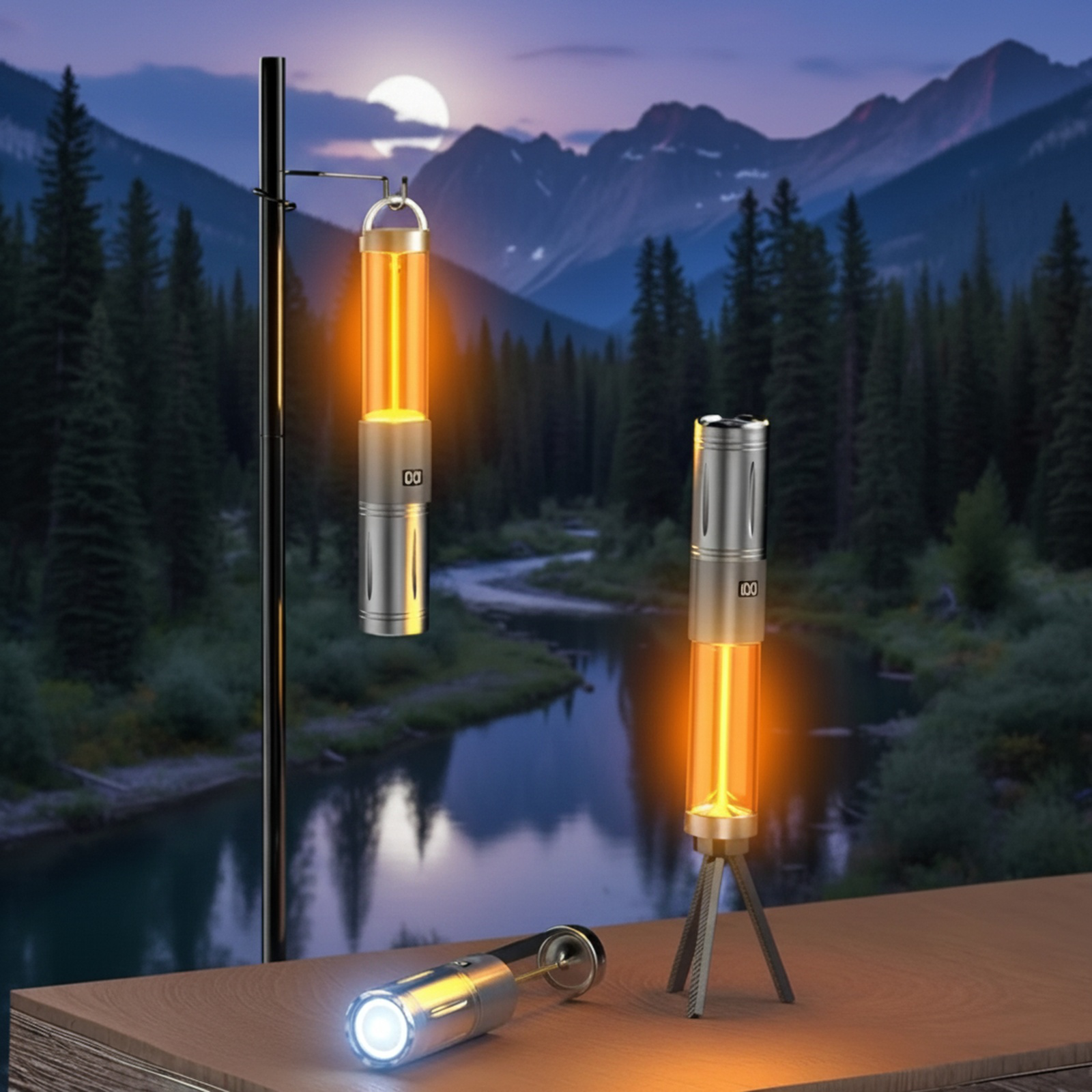 Linterna de alta intensidad impermeable para camping con power bank integrado