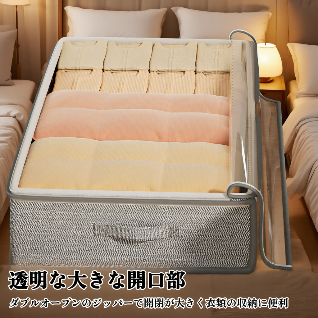 フラットな収納ボックスに衣類を整理整頓