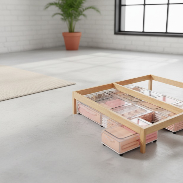 Space-saving under-bed organizer for bedroom