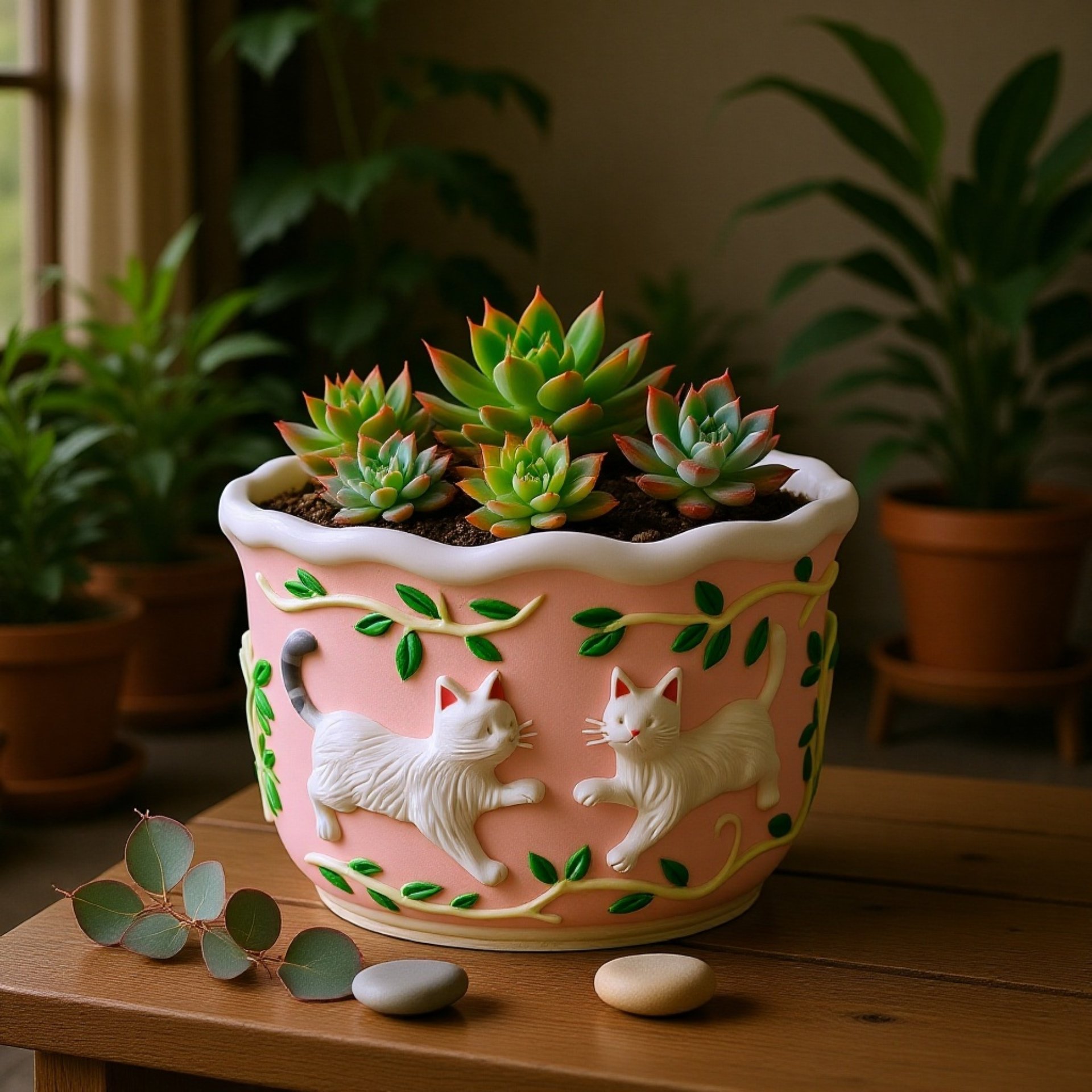 Jia Hui Mei 動物石膏植木鉢シリコン型 DIY 子猫と子犬のレリーフ石膏エポキシポッティング型