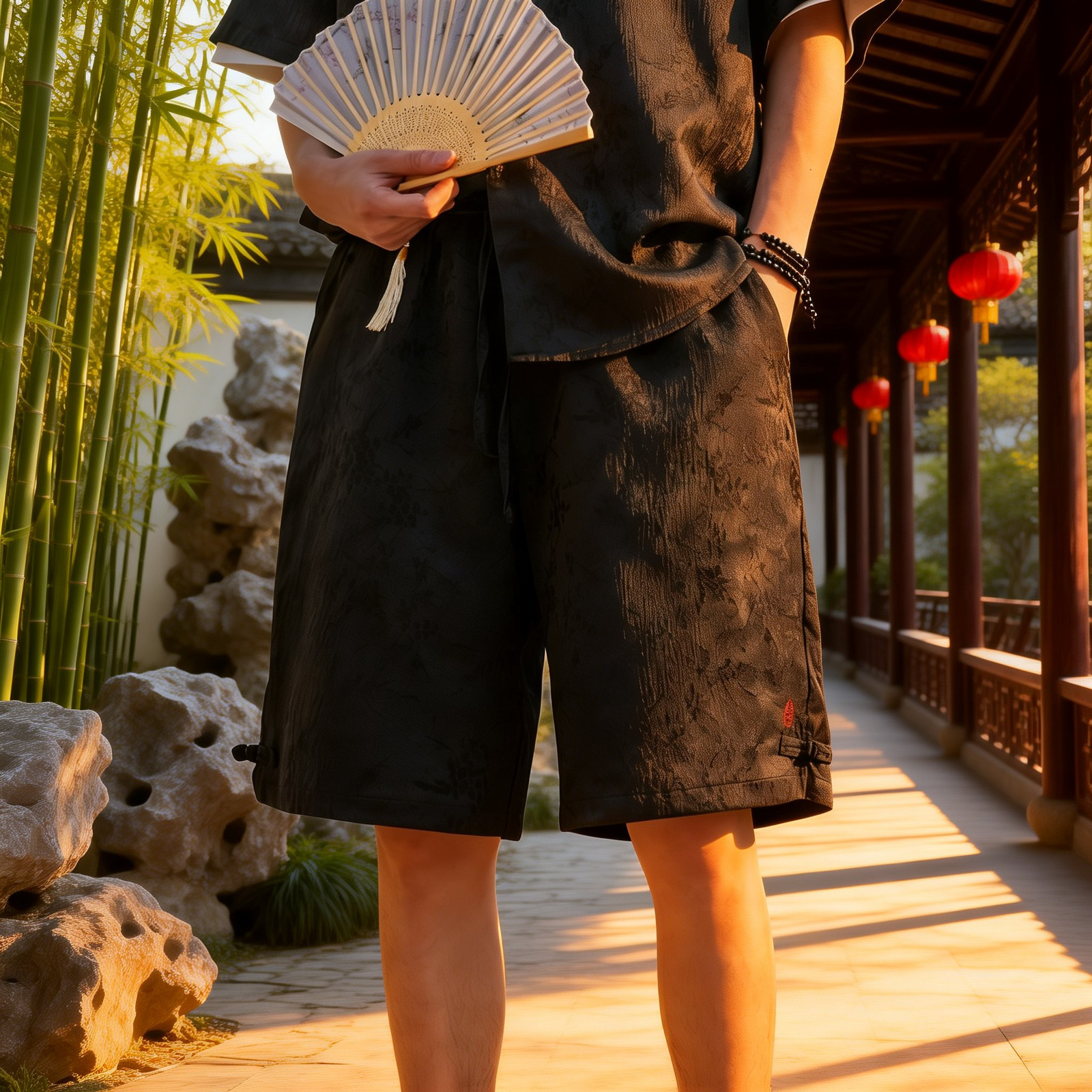 ゆったり涼しいメンズ五分袴パンツ