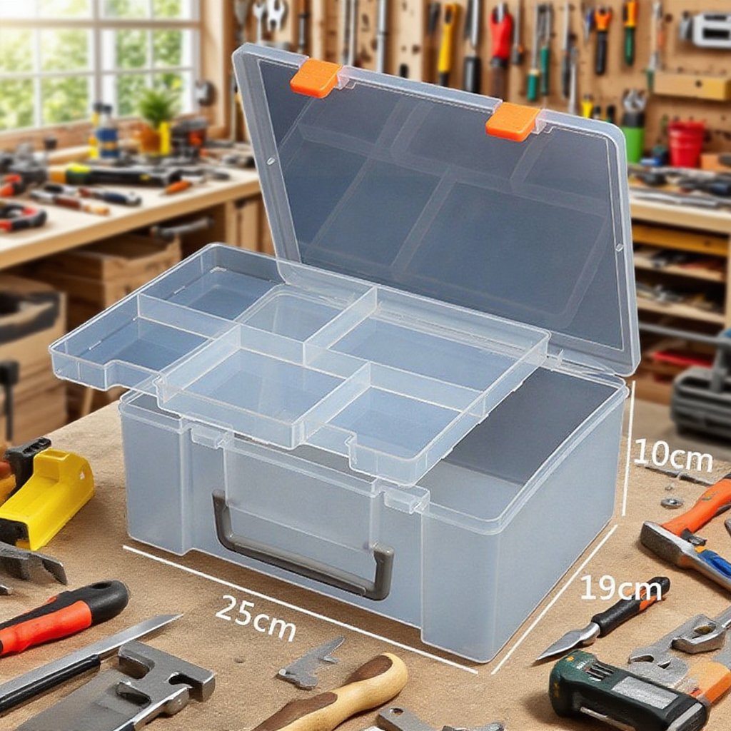 Transparent handheld double-layer thick plastic toolbox