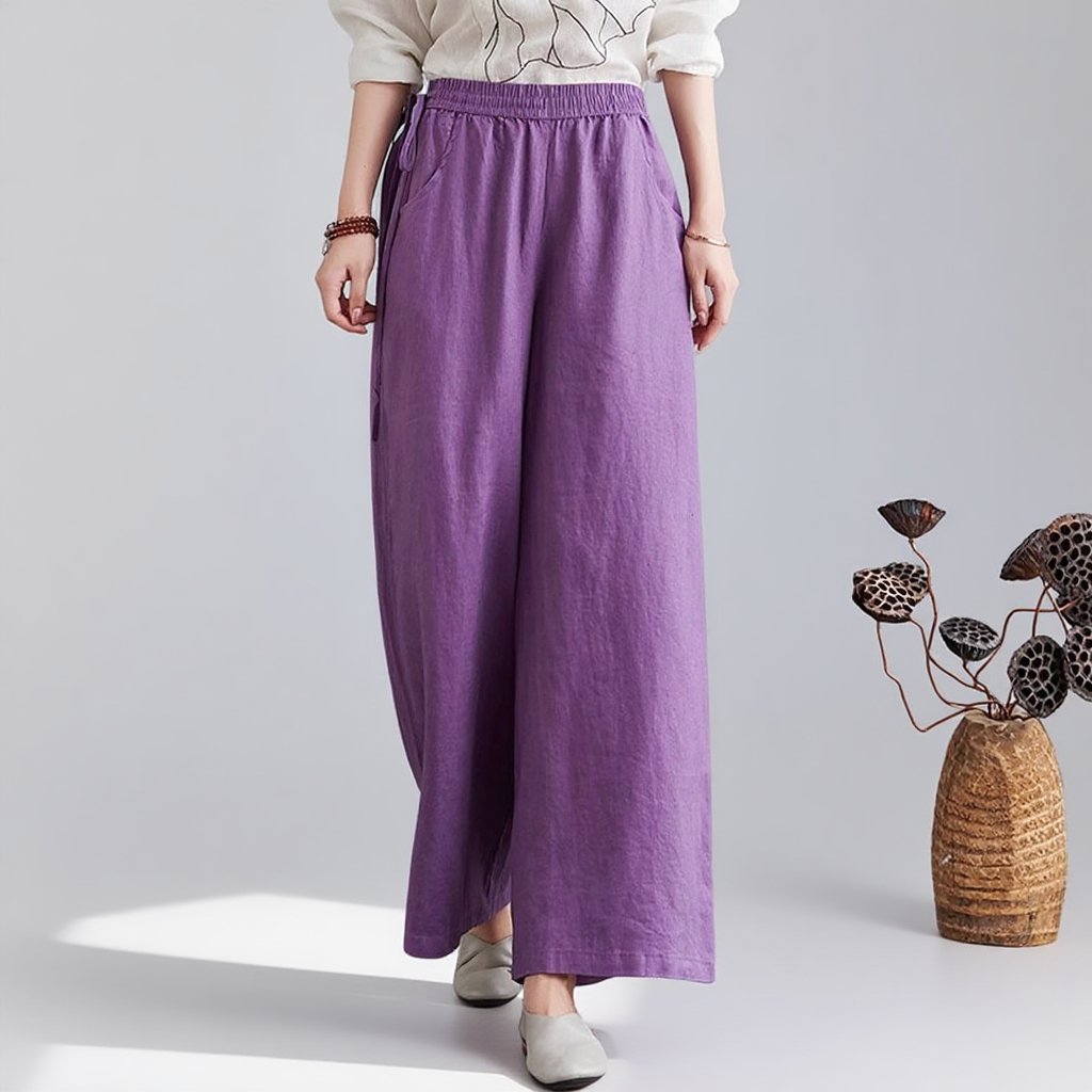 하이웨스트 캐주얼 와이드 팬츠 드롭 와이드 린넨 와이드 팬츠녀