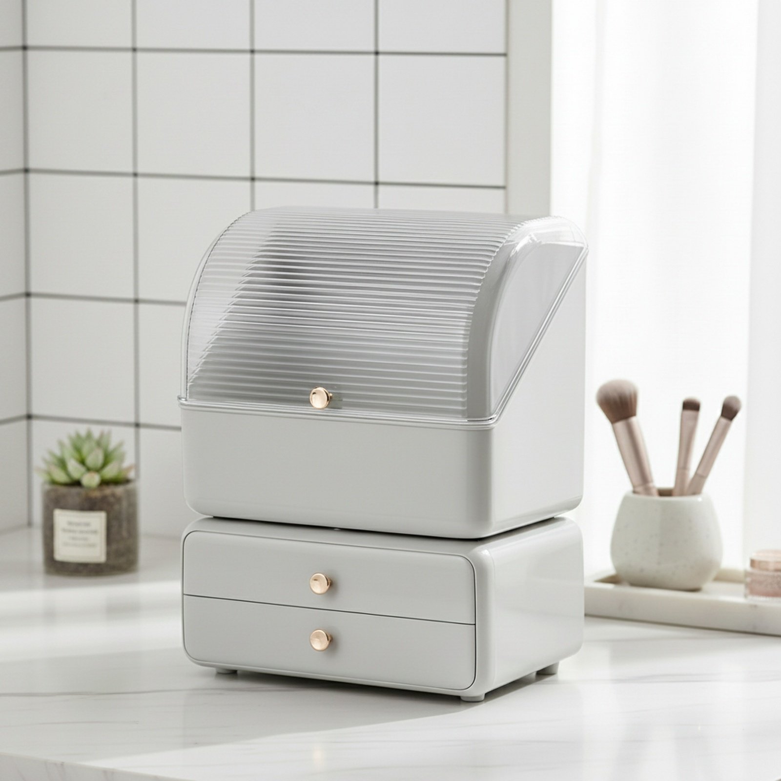 高級化粧品収納ボックス デスクトップ防塵メイクアップケース