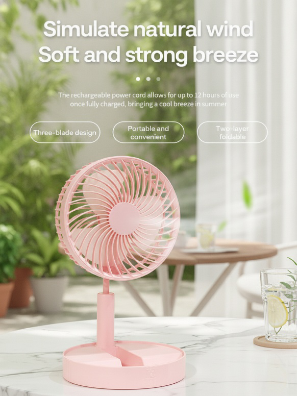 Rechargeable portable fan with USB charging cable