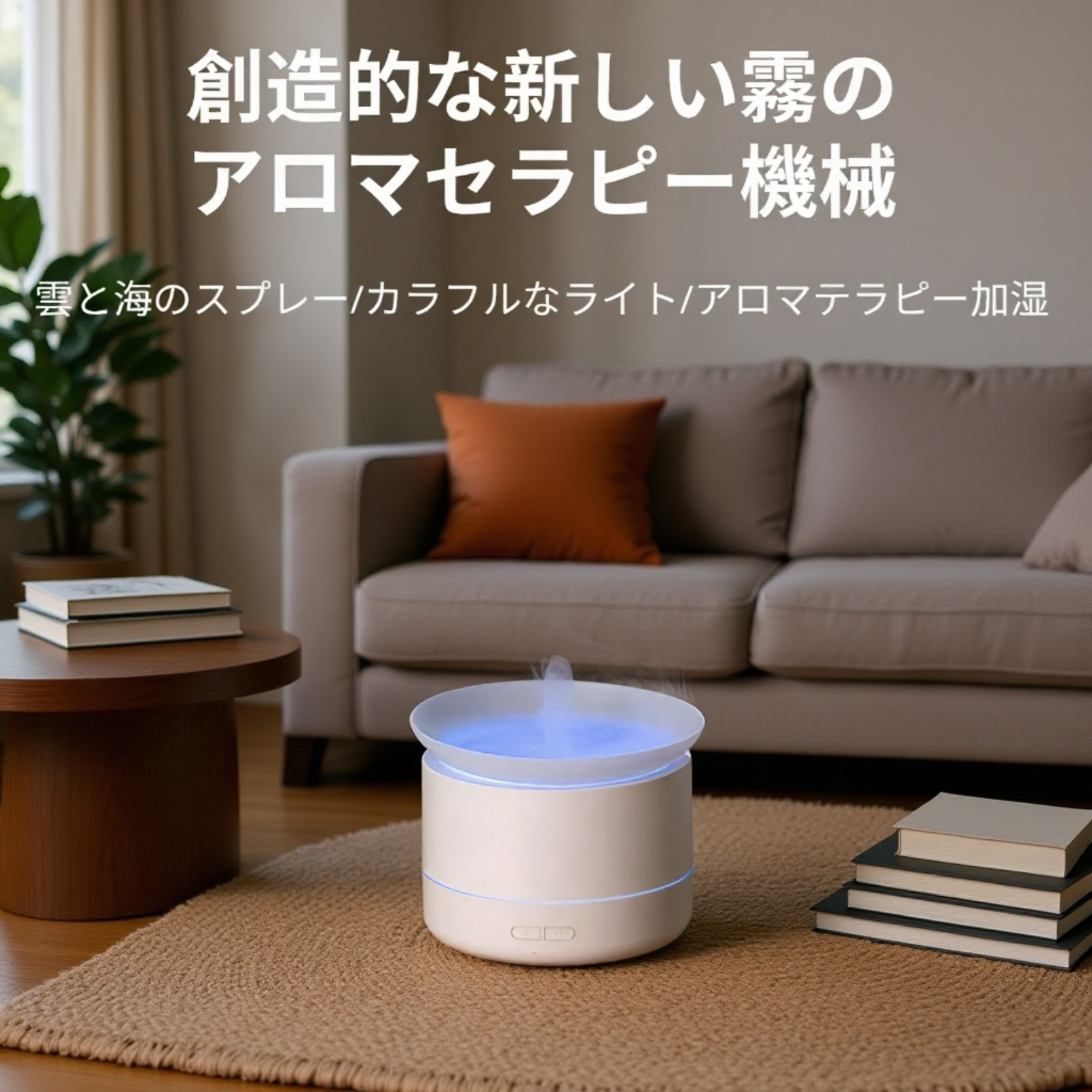 デスクトップライト付き霧のアロマ加湿器本体画像