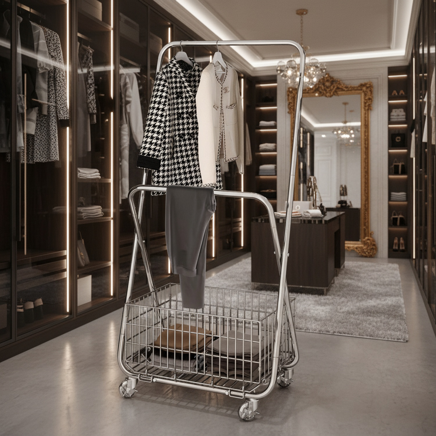 床置き洋服ラック フロアベッドルームコートラック 厚みのある金属製 キャスター付き バルコニー洋服ラック フレーム付き