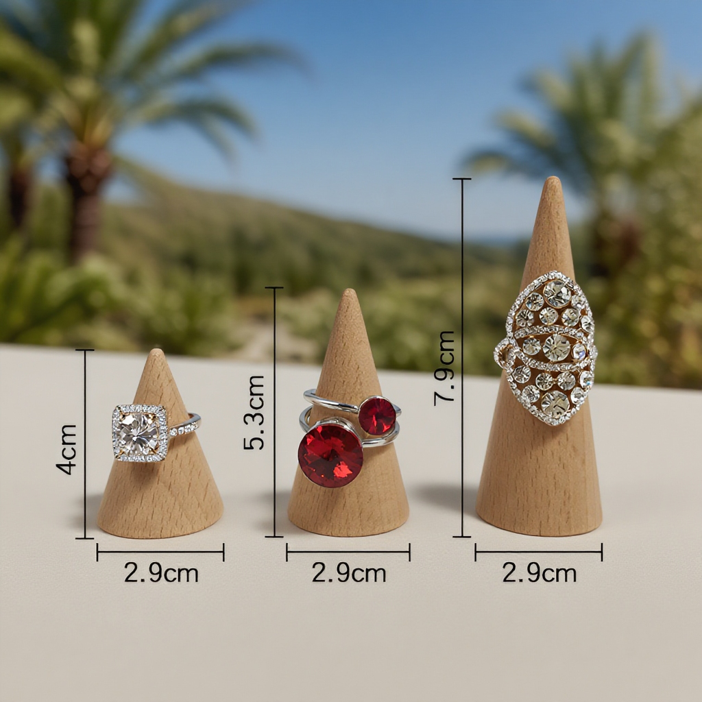 Dřevěný kuželový stojan na prsteny z bukového dřeva – držák na šperky