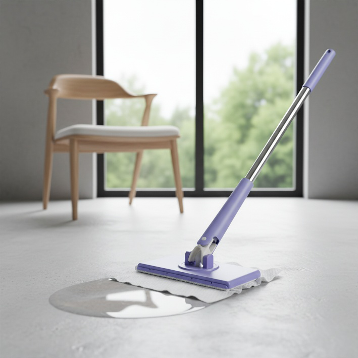 Flat mop with adjustable handle for comfortable cleaning