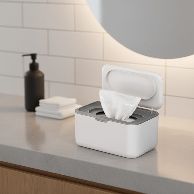 White simple design tissue box for wipes storage