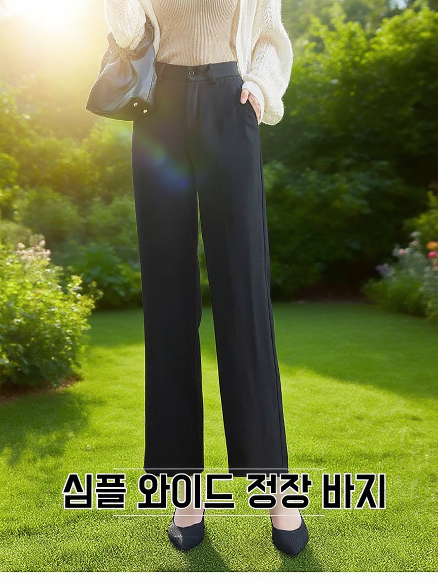 여성 하이웨스트 블랙 일자 정장바지 착용샷