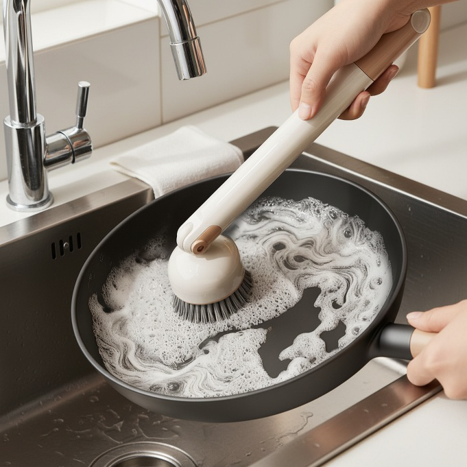 Brosse de nettoyage pour casserole de cuisine à manche long