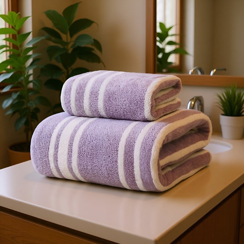 산호 플리스 스트라이프 흡수성 및 보푸라기 없는 타월