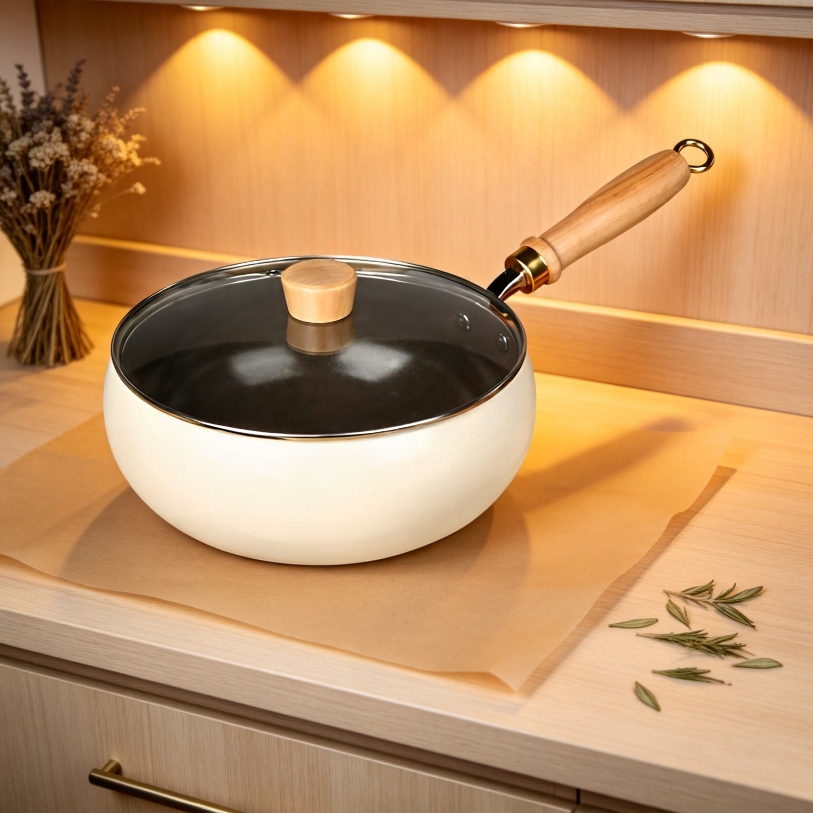 Olla de cristal de titanio pequeña, versátil para verduras y sopas