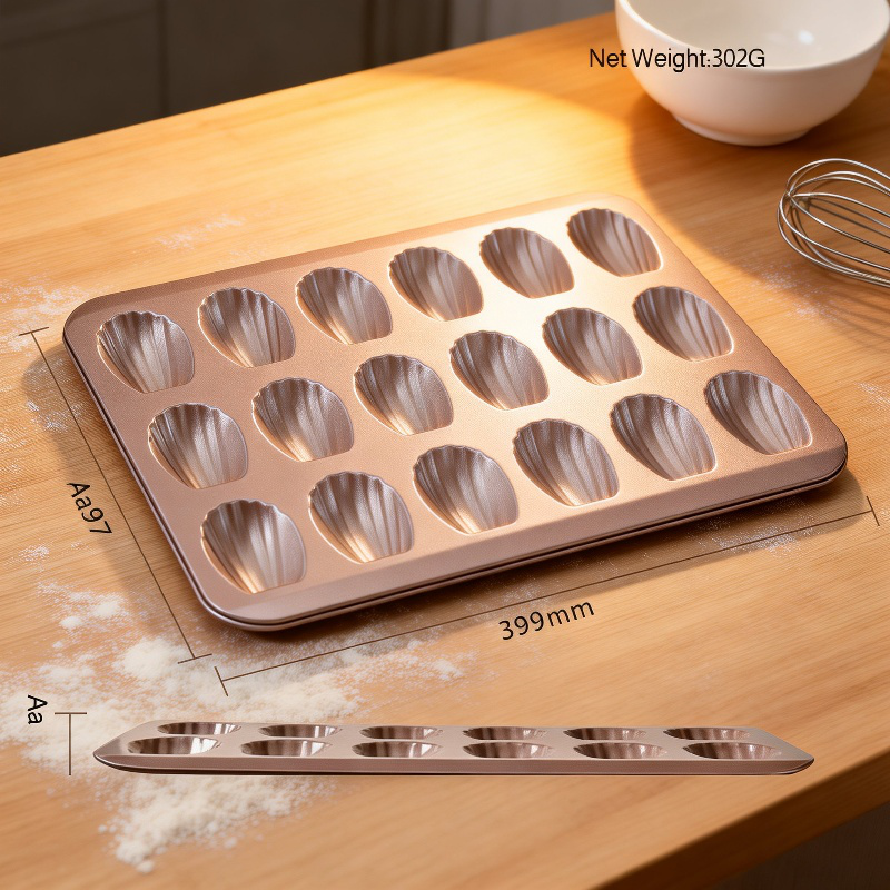 Goldene 12er Antihaft-Karbonstahl-Backform für französische Muschelkekse