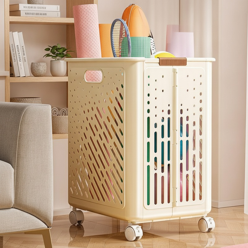 Rolling storage basket with wheels for sports tools