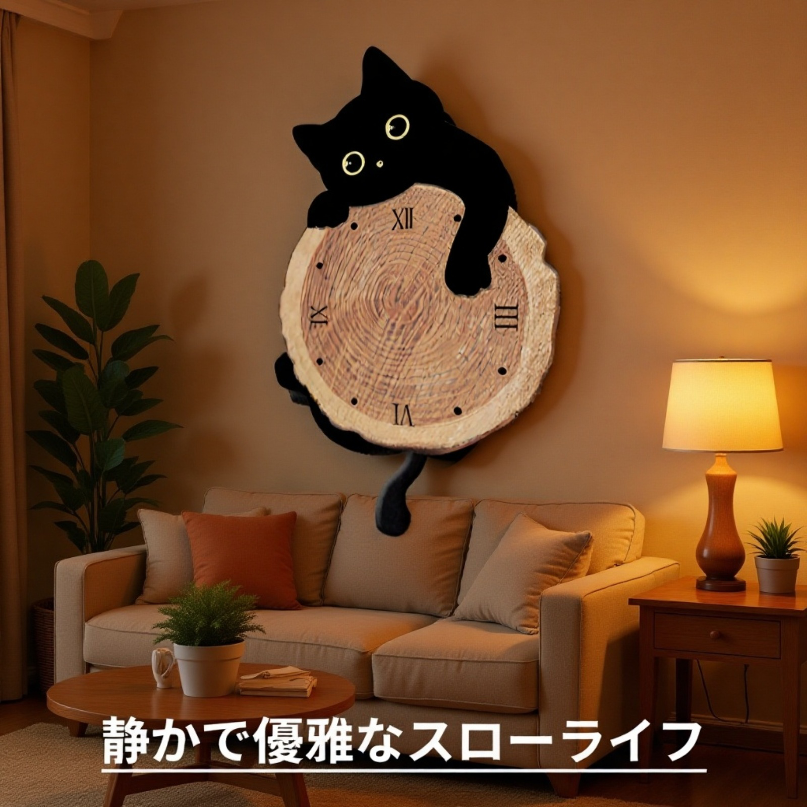 リビングにぴったり猫デザイン時計