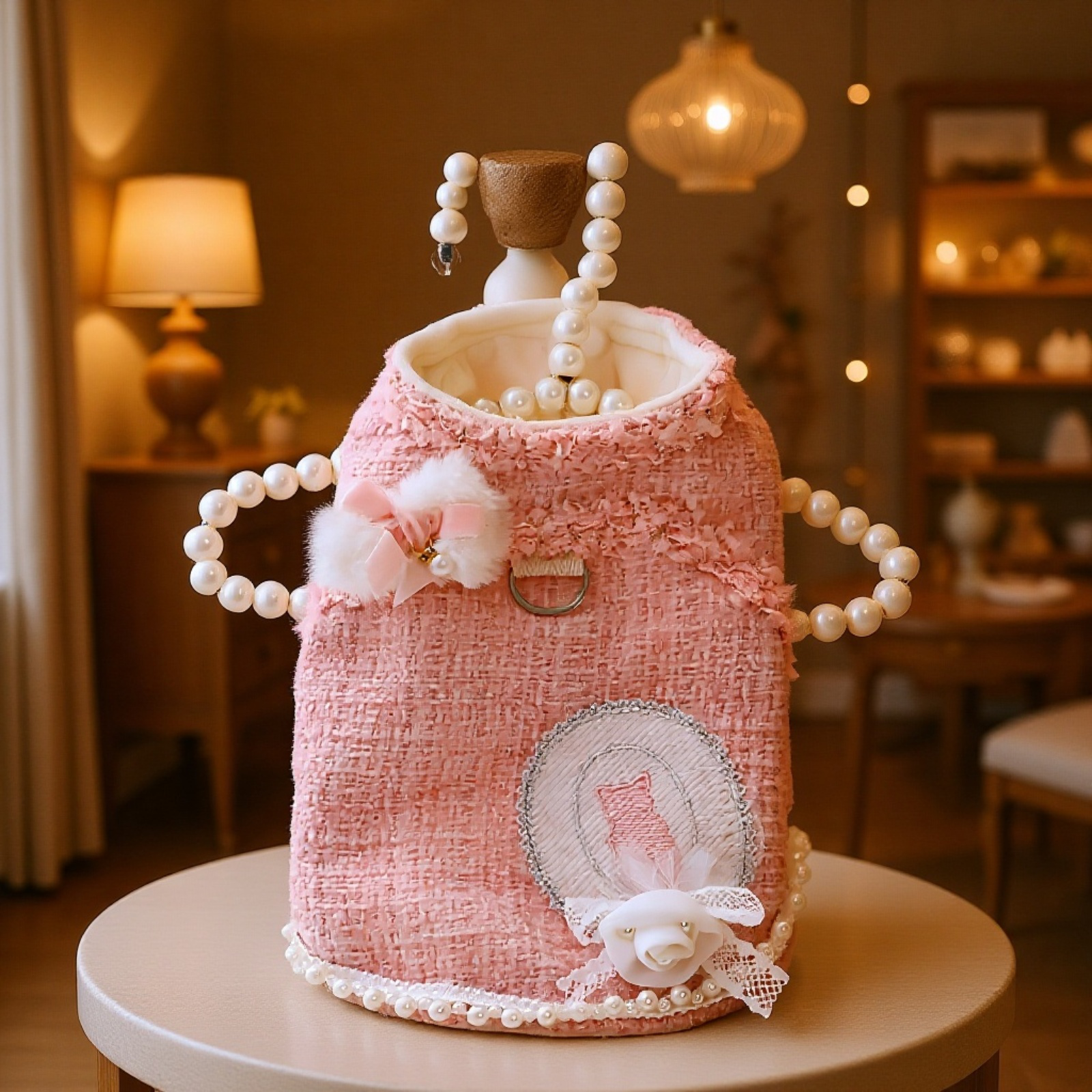 Vestido de princesa para gato y perro pequeño, abrigo grueso otoño/invierno, correa rosa