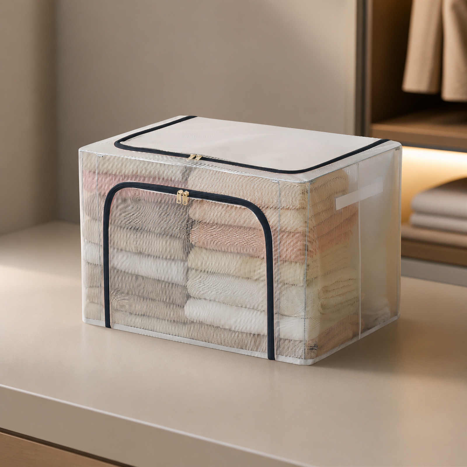 Extra Thick Transparent Storage Box for Clothes, Foldable Flip-Top, Large Capacity