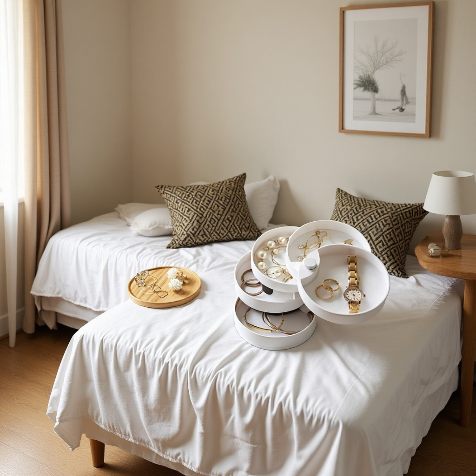 多層デスクトップベルベット防塵ジュエリー収納ボックス ネックレス・アクセサリーケース