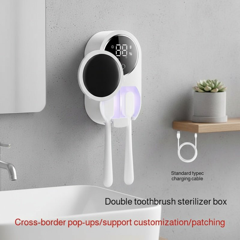 No-Drill Digital Display Double UV Sterilizing Toothbrush Holder