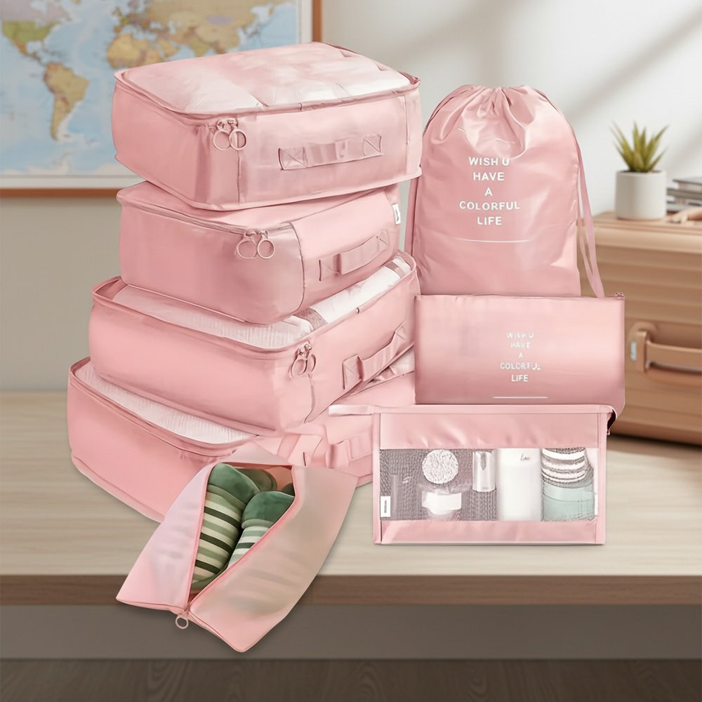 8pcs/set Packing Cubes For Suitcases, Travel Portable Clothes Storage Bags, Compression Storage Shoe