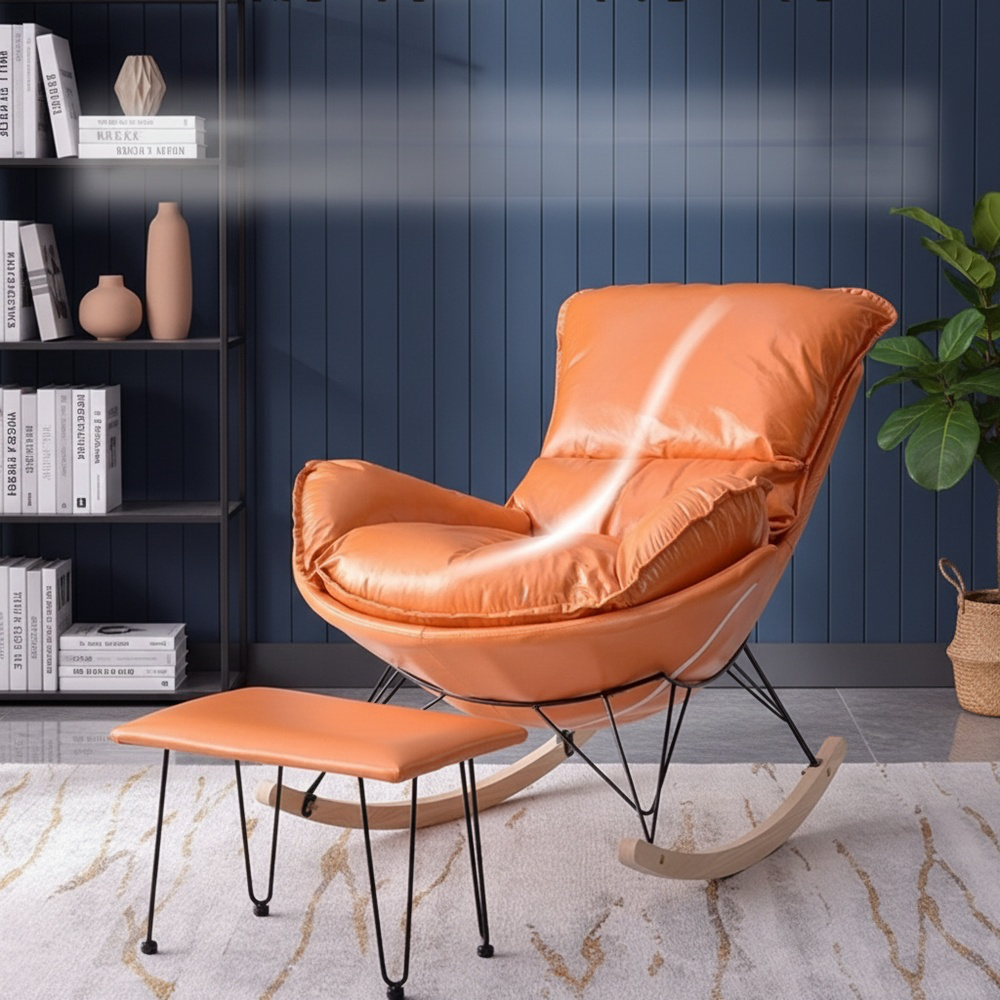 Eleganter nordischer Einzelschaukelstuhl, Freizeitsofa, Mittagsschlafstuhl für Balkon