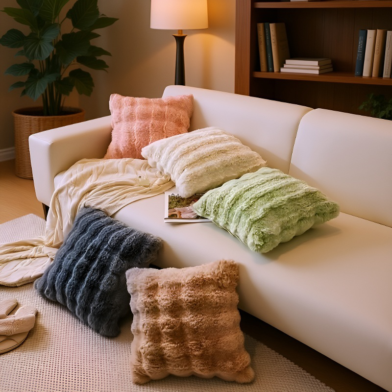 두꺼운 모조 토끼털 플러시 쿠션 커버 겨울 플러시 쿠션 [40x40/50x50/60x60CM] [쿠션