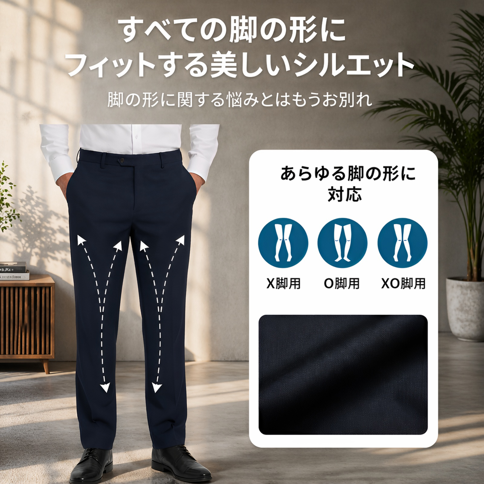 メンズノーアイロンアイスシルクストレッチスラックス