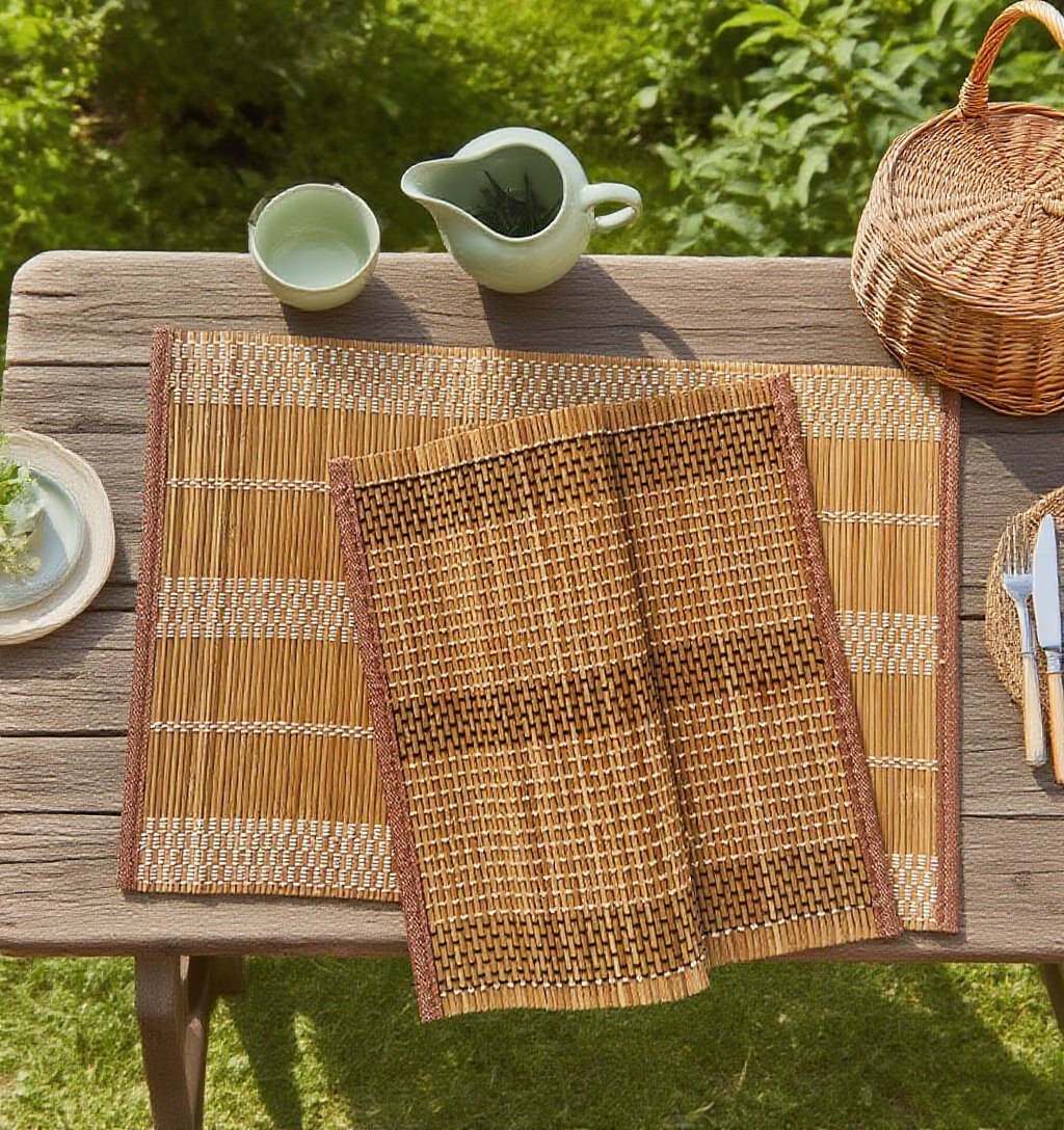 줄로 엮은 대나무 테두리 미끄럼 방지 단열 매트 전체 모습