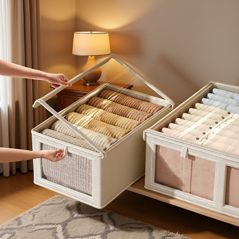 가정용 라지 수납함 접이식 분리 수납 정리함 뚜껑 달린 방진 의류 수납함 옥스포드 베란다 수납함