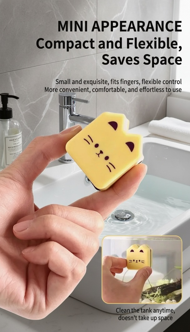 Magnetic brush removing debris from fish tank wall