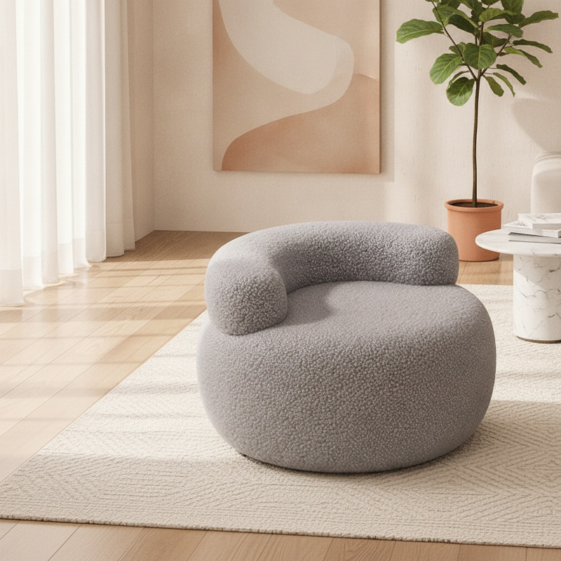 Tabouret bas rembourré style crème en peau d'agneau pour la maison