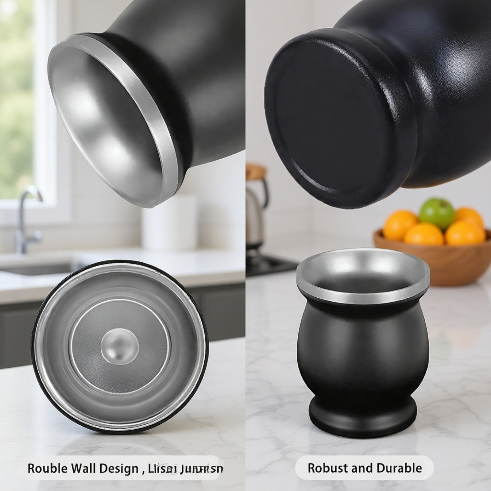  Stainless Steel Gourd-Shaped Tea Cup with Spoon and Brush