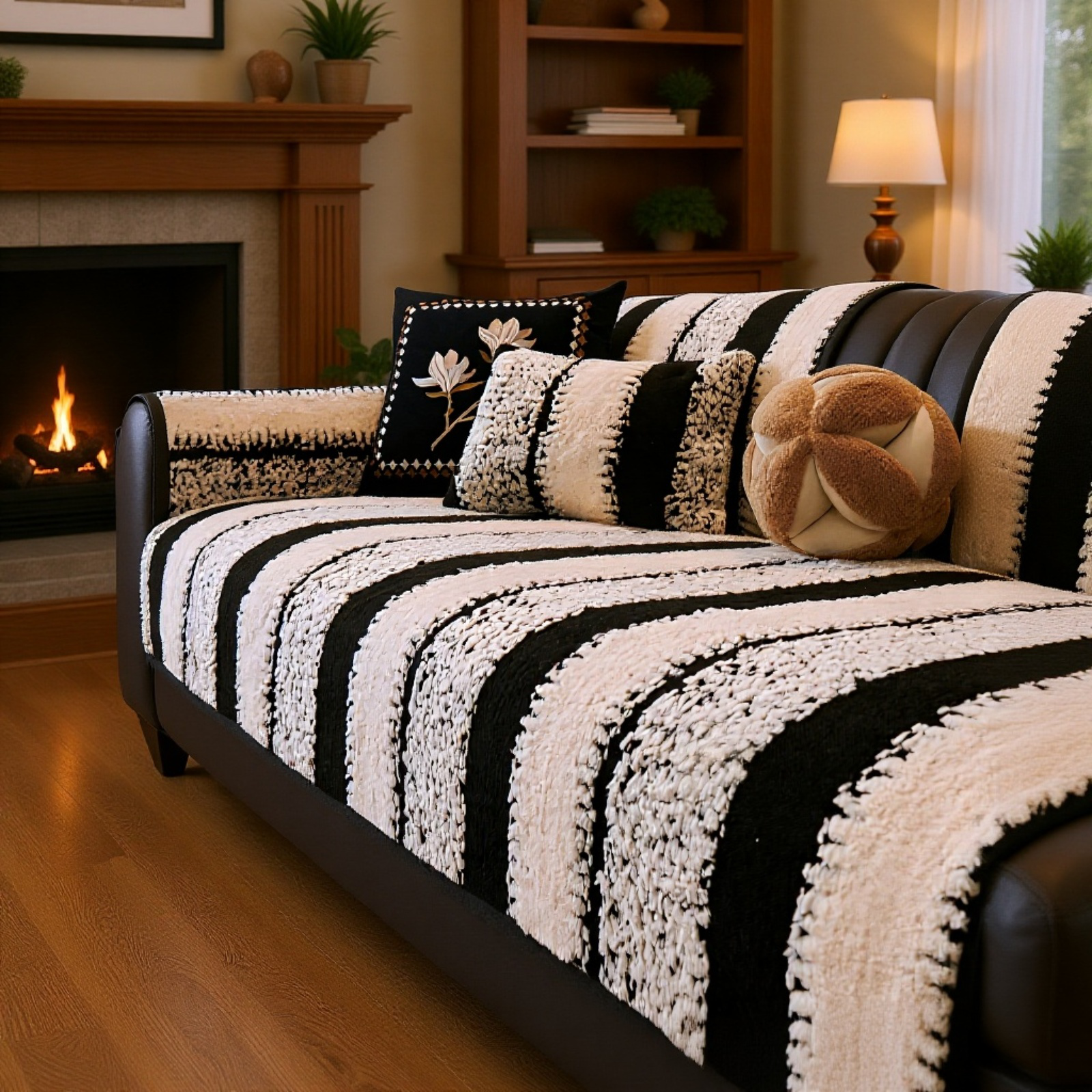 レトロなハイエンドぬいぐるみソファクッション秋と冬の厚みのあるクッション滑り止めレザーソファカバーカバー布タオル